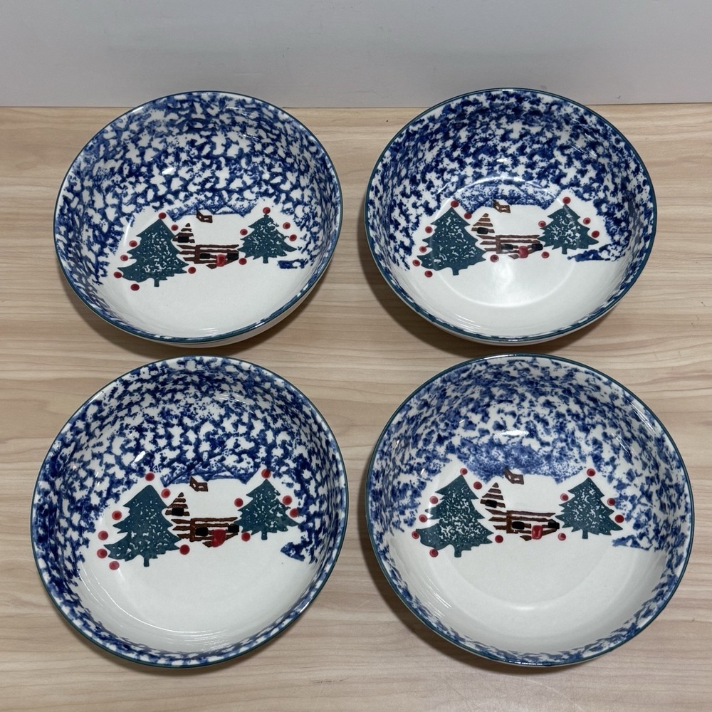 4 VTG Folk Craft by Tienshan 6.5" Cabin in the Snow Soup/Cereal Bowls Bowl Lot 1